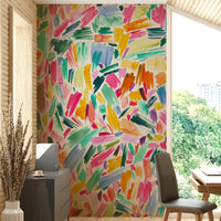 Abstract wall art with colorful brush textures

