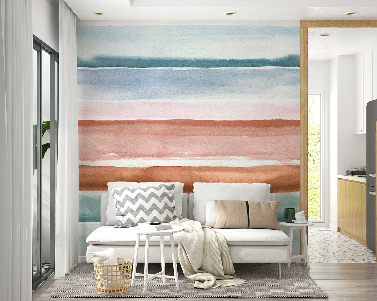 Soft-toned stripes mural for a relaxing interior

