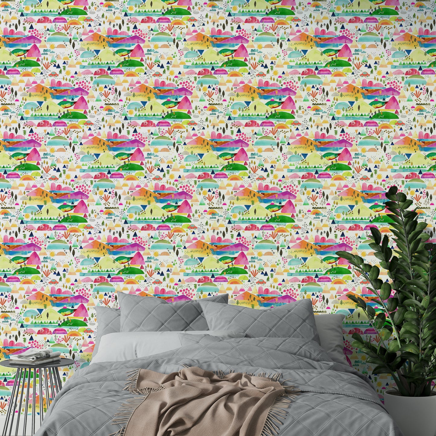 Whimsical mountain landscape for playroom walls

