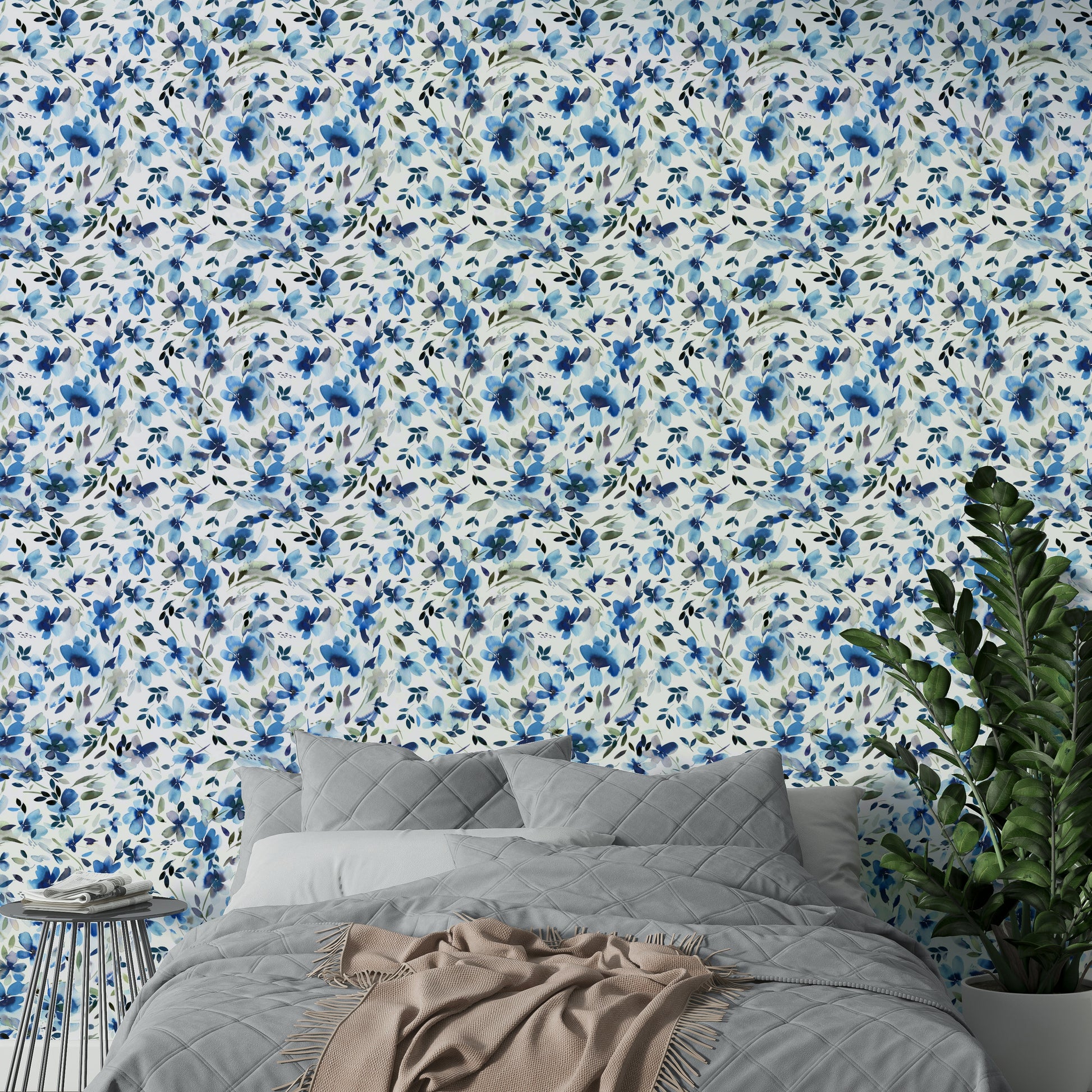 Summery wall mural with aquatic floral patterns

