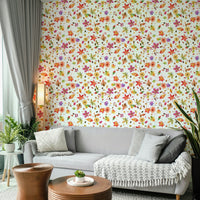 Decorative wall mural with fall foliage and blooms

