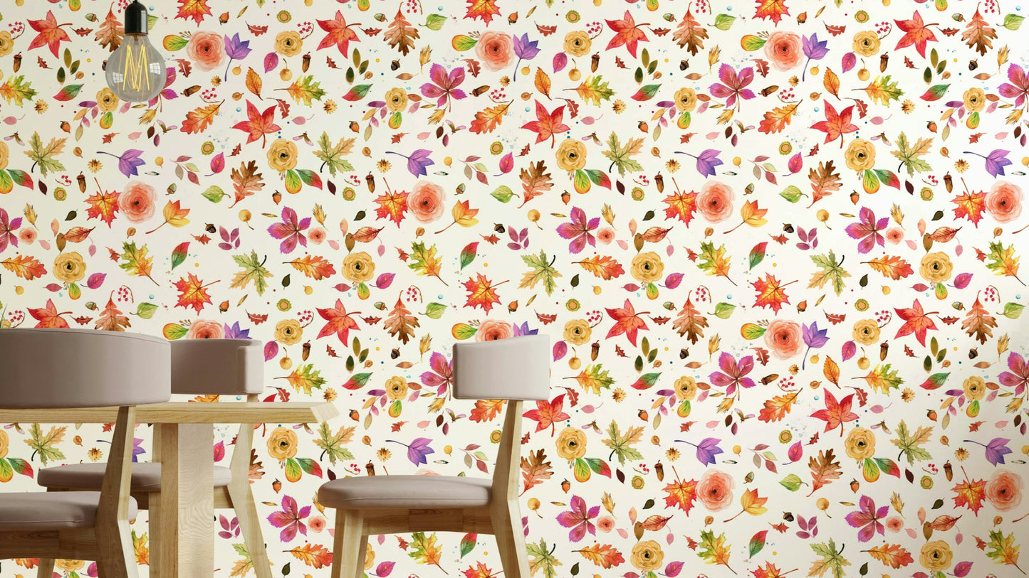 Autumn forest wallpaper with multicolor leaves

