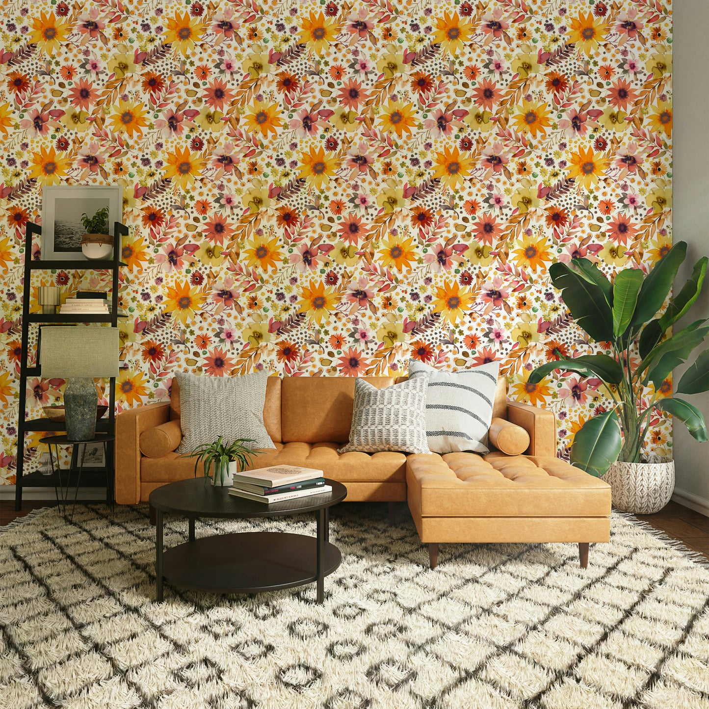Big Sunflowers Floral Gold Wallpaper⁠