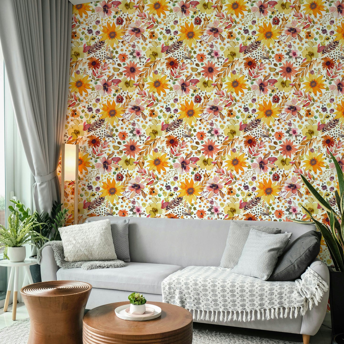 Big Sunflowers Floral Gold Wallpaper⁠