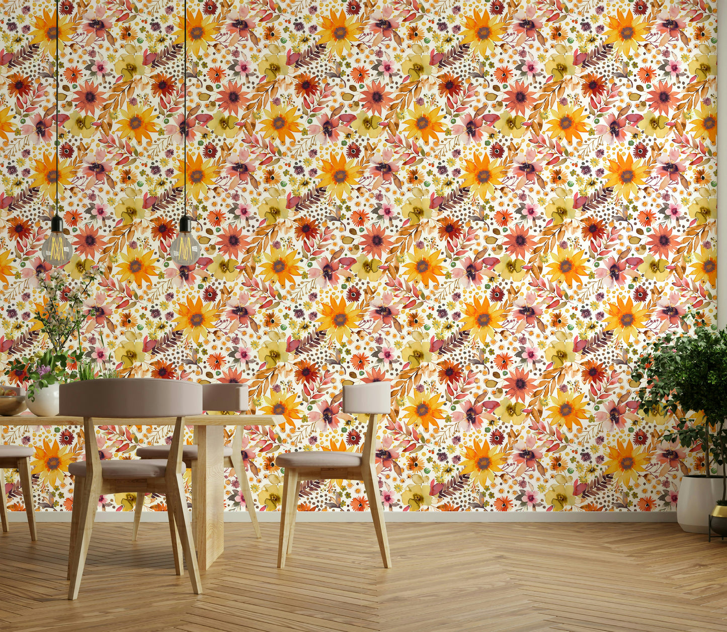 Big Sunflowers Floral Gold Wallpaper⁠