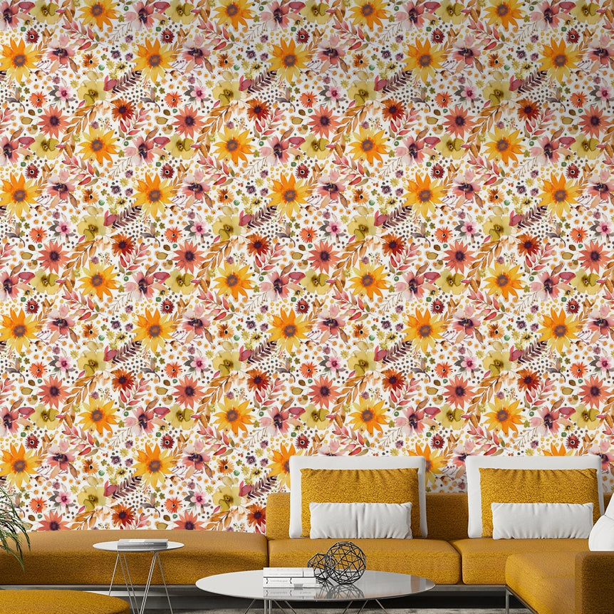 Big Sunflowers Floral Gold Wallpaper⁠