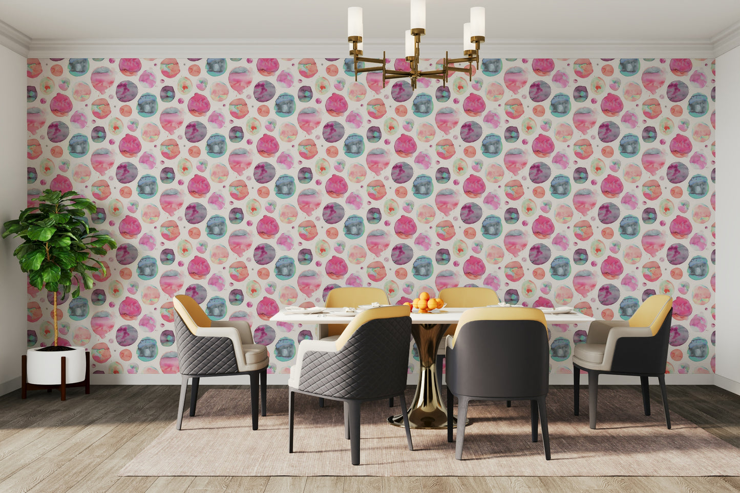 Playful watercolor dots wallpaper in pink tones

