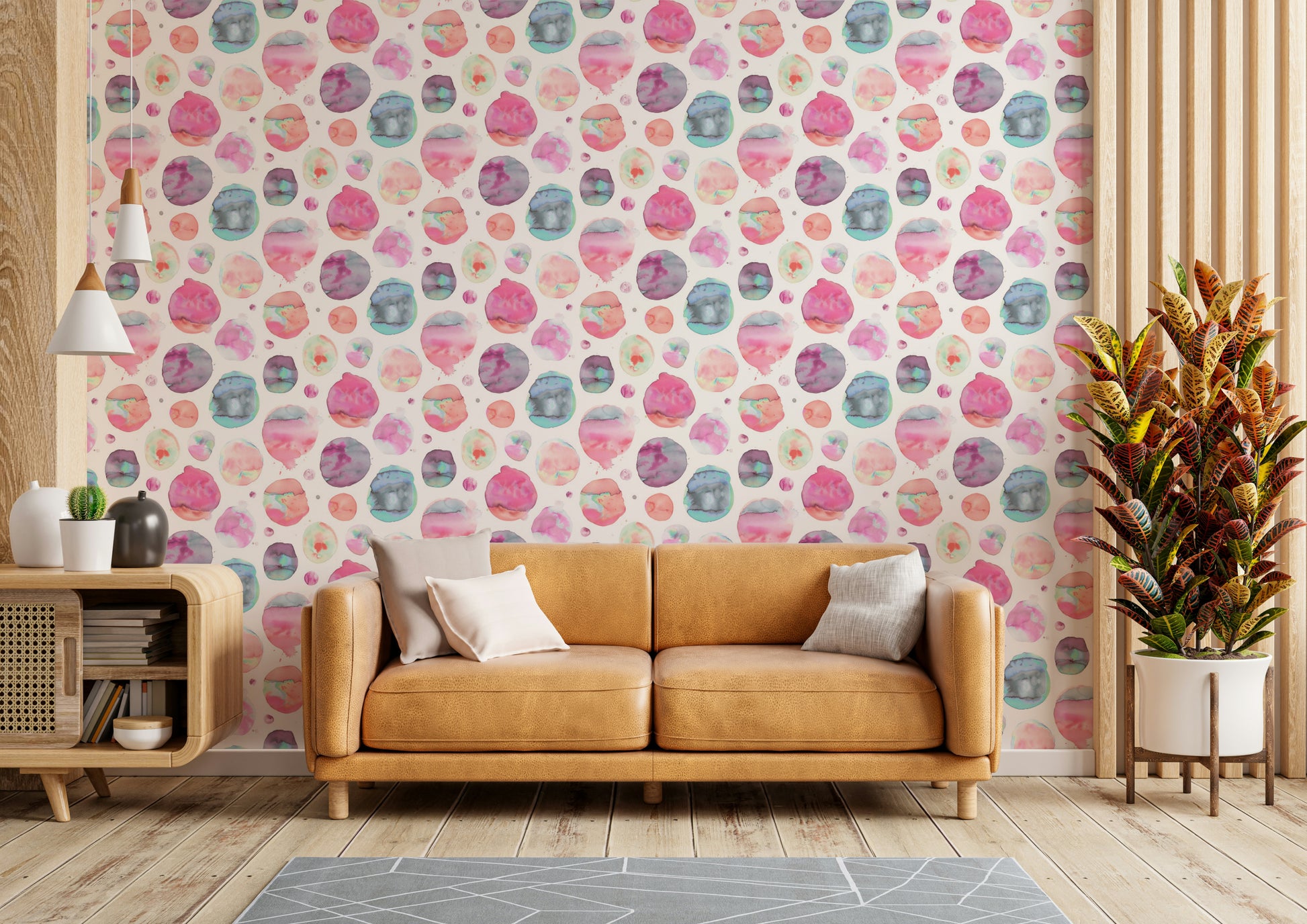 Fun large pink dot wallpaper for creative spaces

