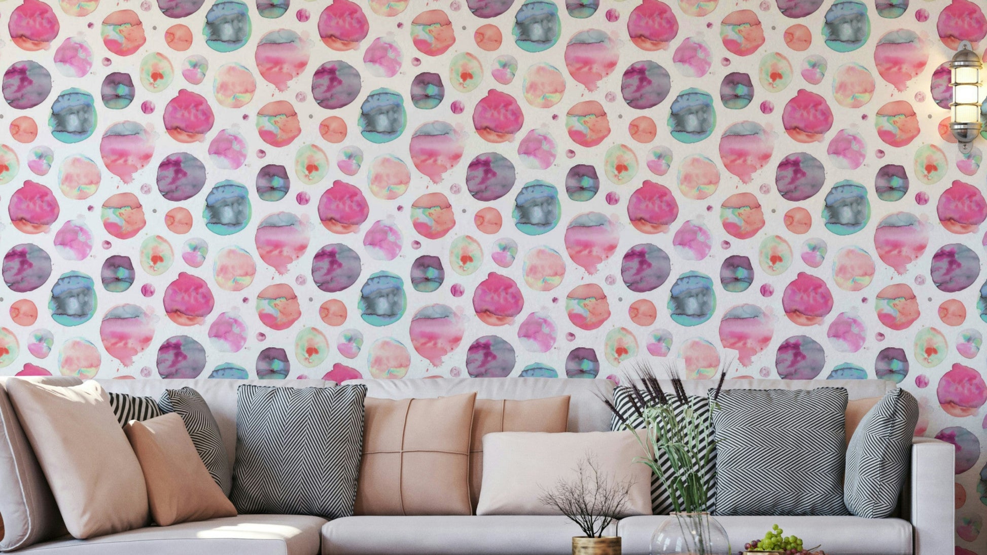 Pink wallpaper with big watercolor dot pattern

