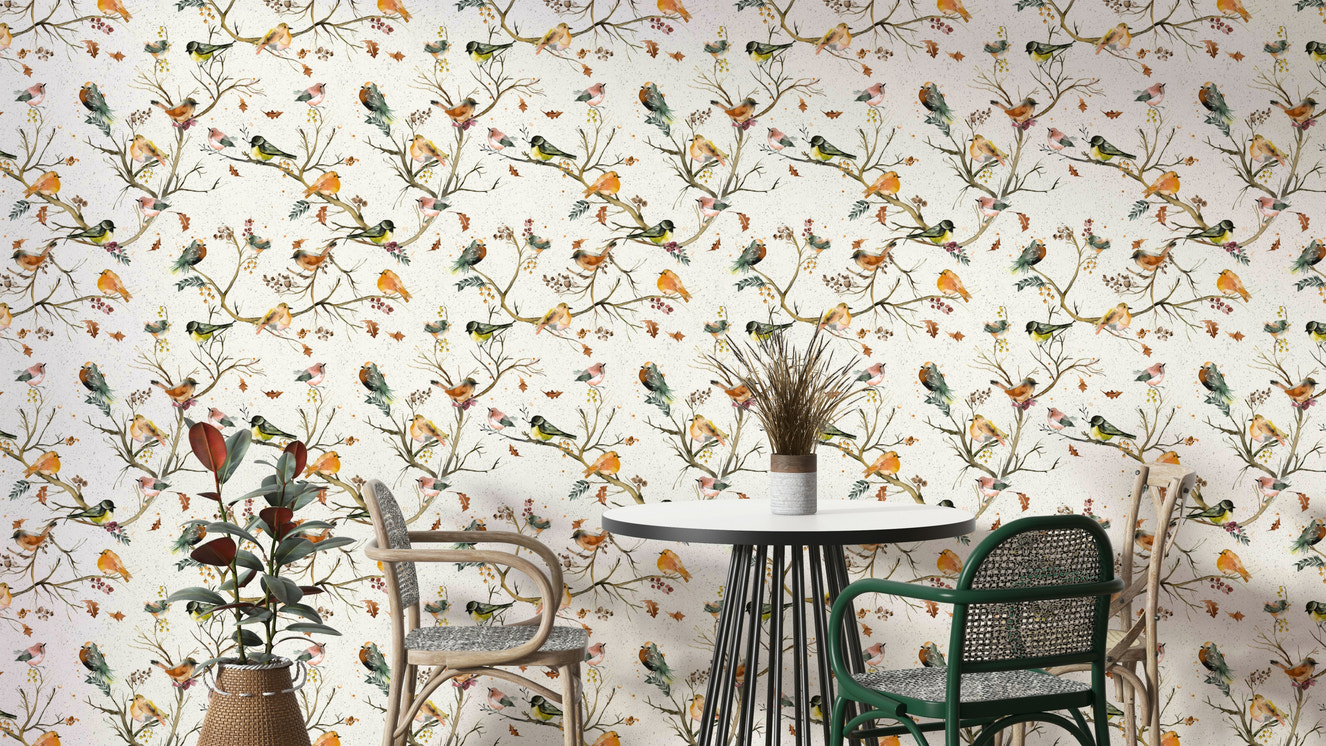 Artistic rustic wallpaper with garden scenery

