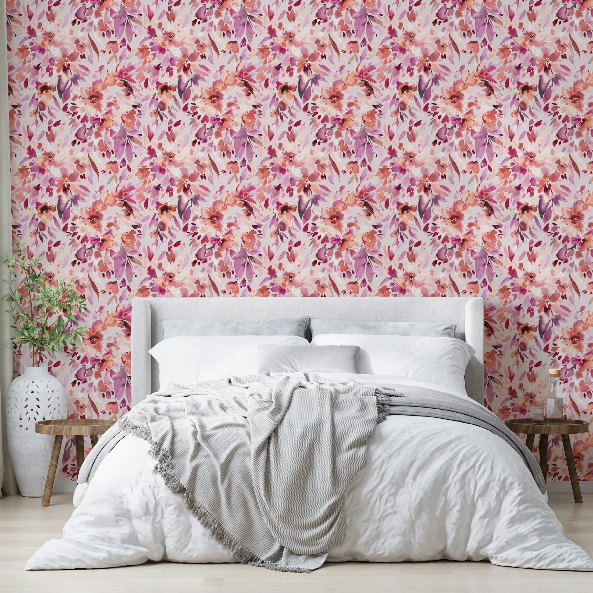 Soft pink tropical flower pattern for walls