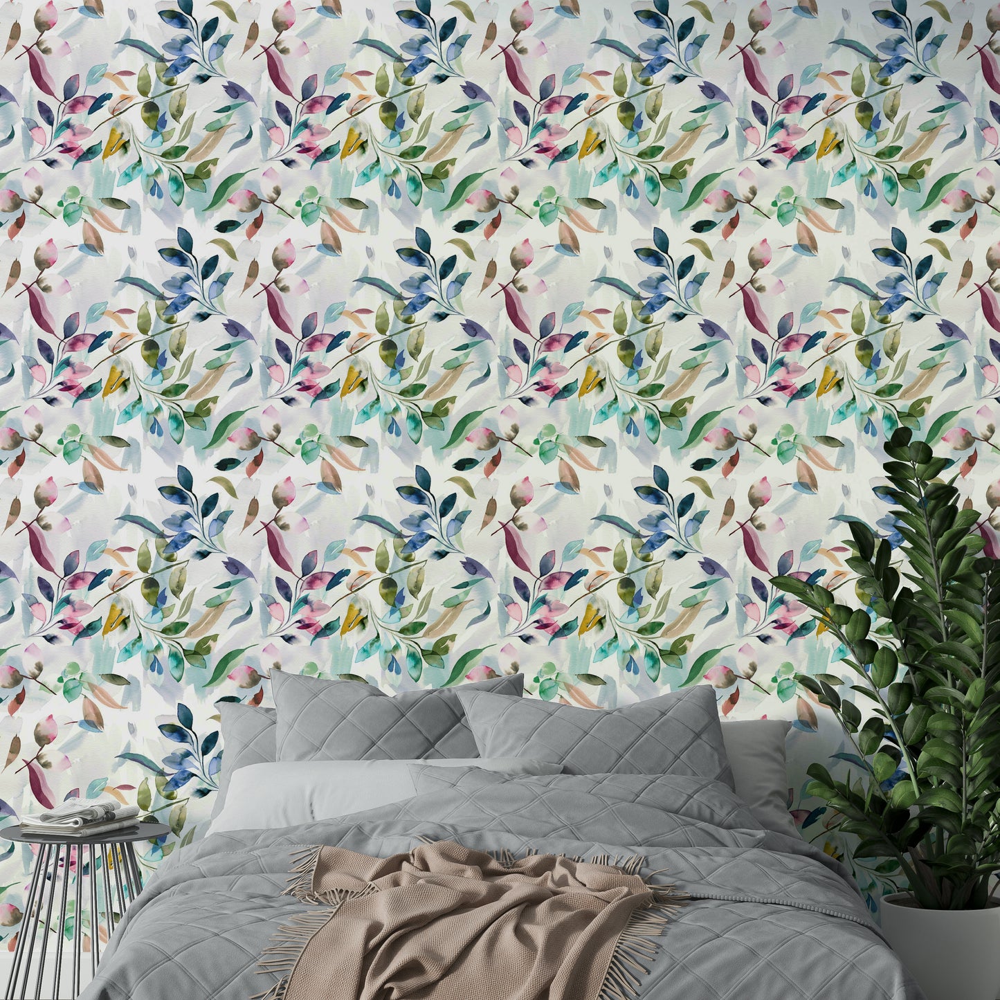 Hand-drawn leaves wallpaper with watercolor look

