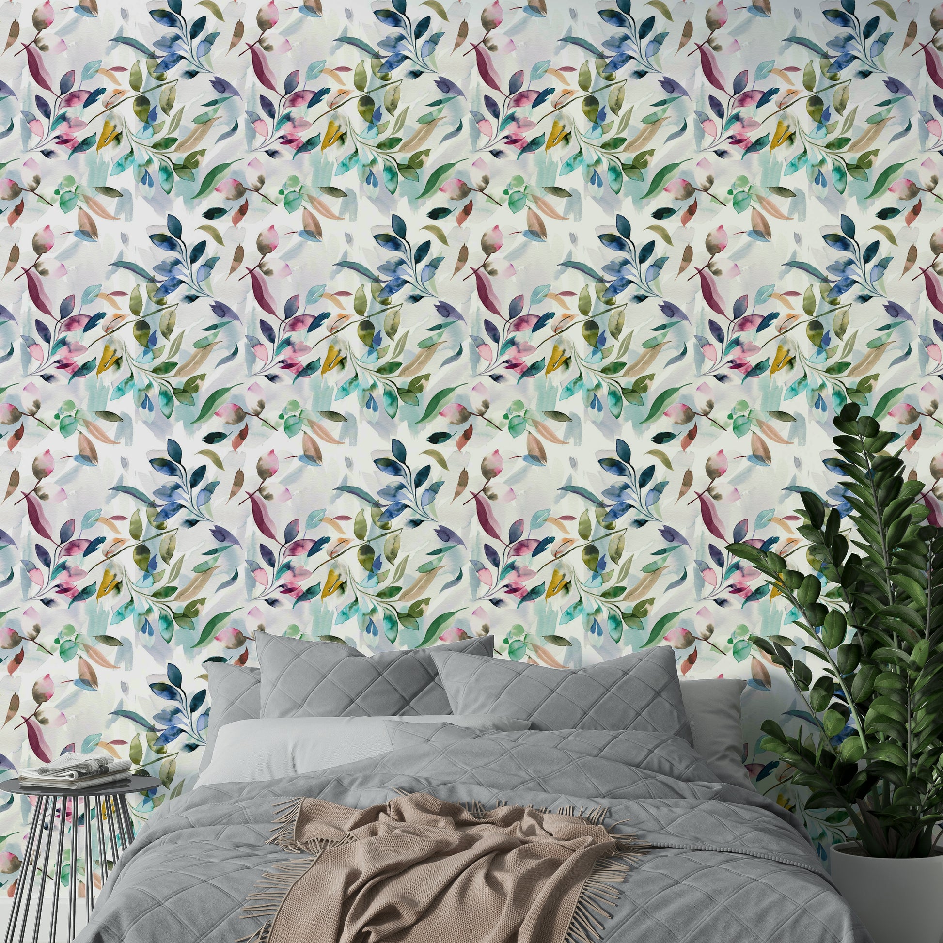 Hand-drawn leaves wallpaper with watercolor look

