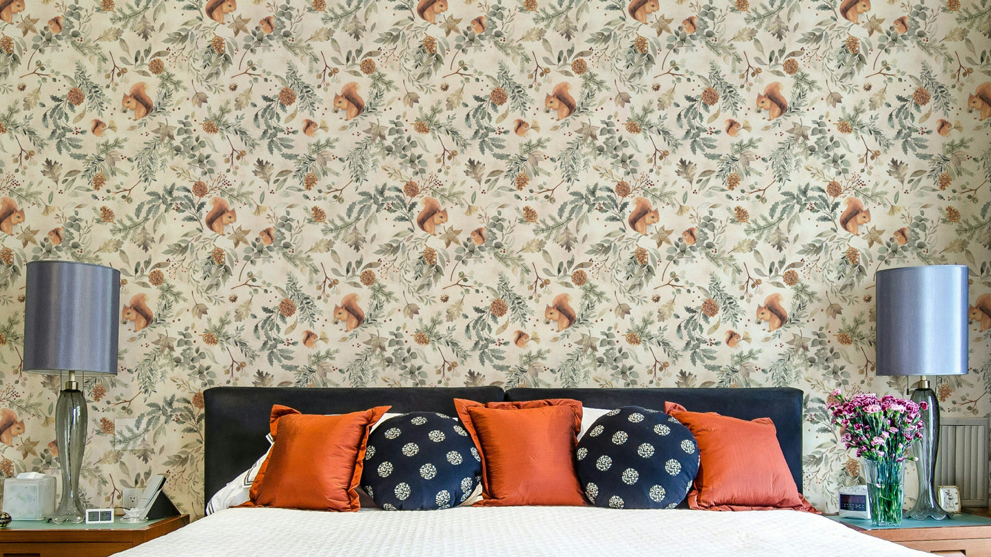 Rustic wallpaper with hand-drawn botanical leaves

