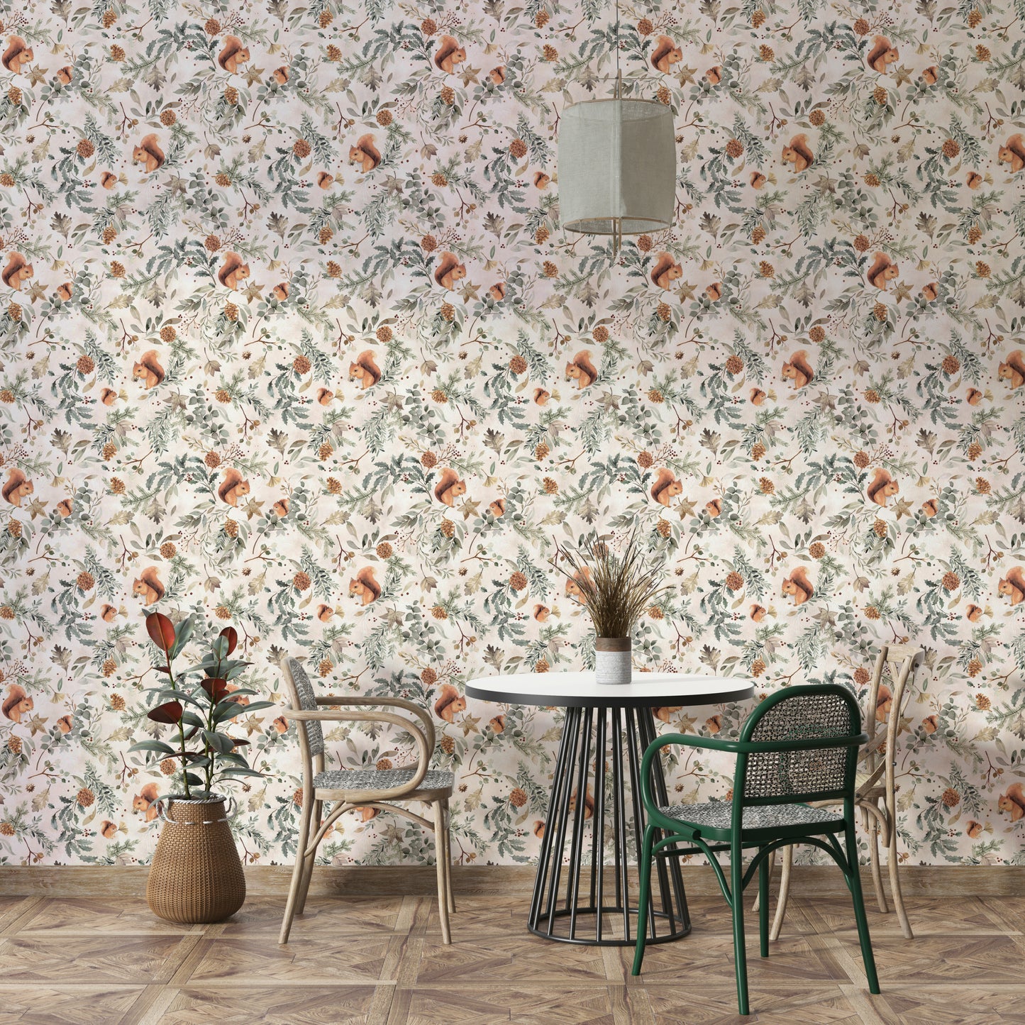 Leafy wallpaper design for a warm, organic ambiance

