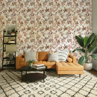 Artistic terracotta wallpaper with floral print

