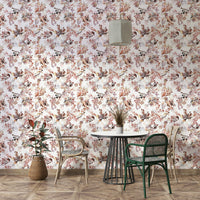 Oriental floral wallpaper in terracotta tones


