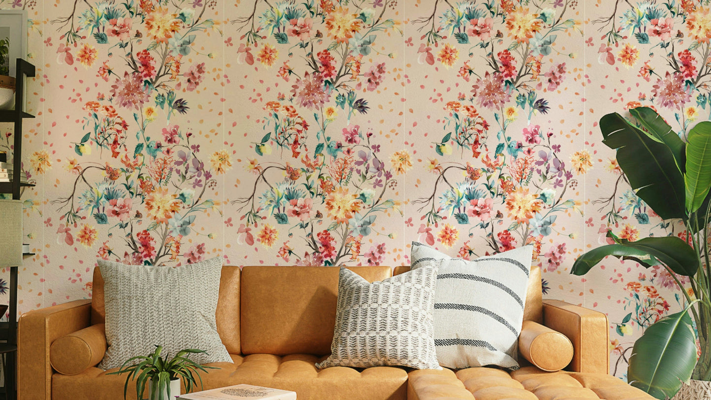 Vintage floral chinoiserie wall pattern

