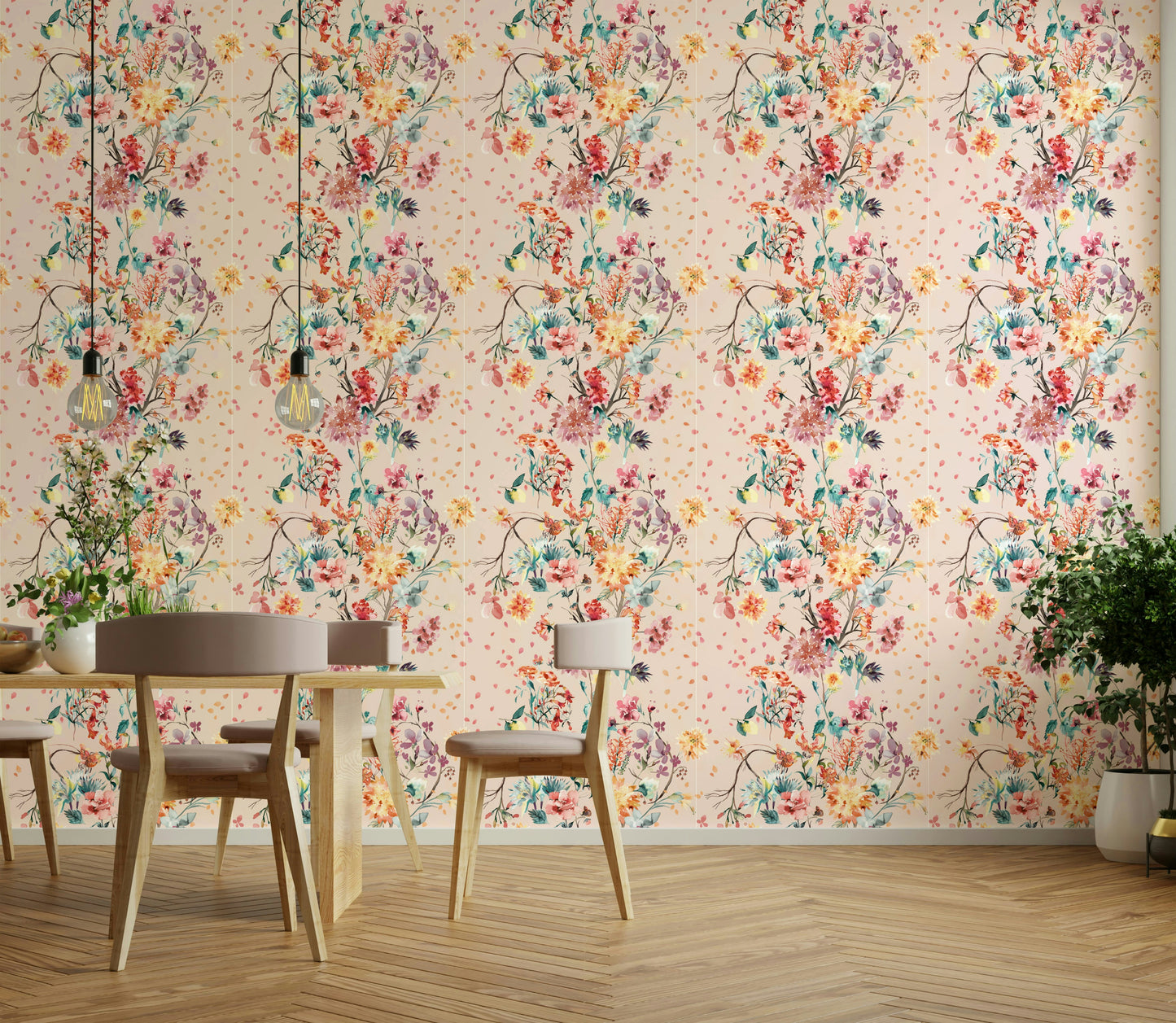 Traditional chinoiserie floral print wallpaper

