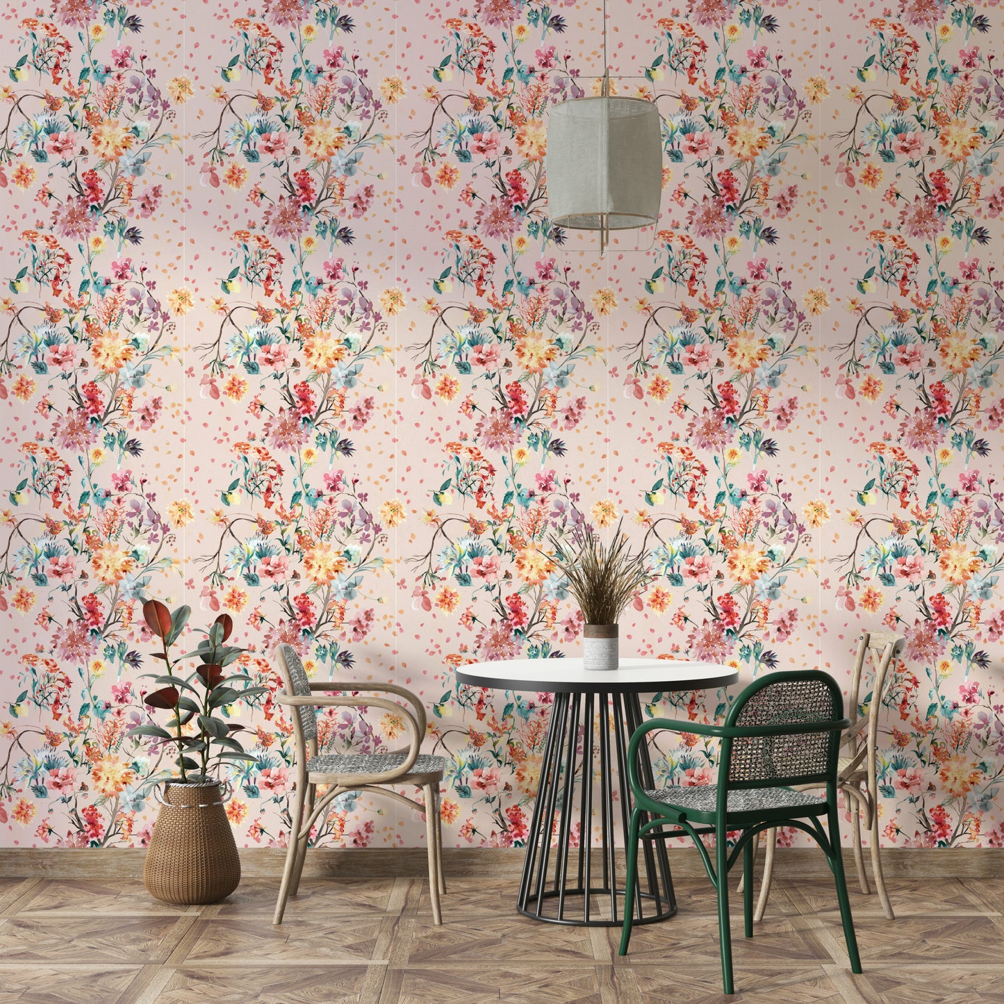 Decorative oriental floral wallpaper design

