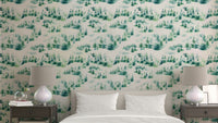 Vintage green wallpaper with classic snow trees

