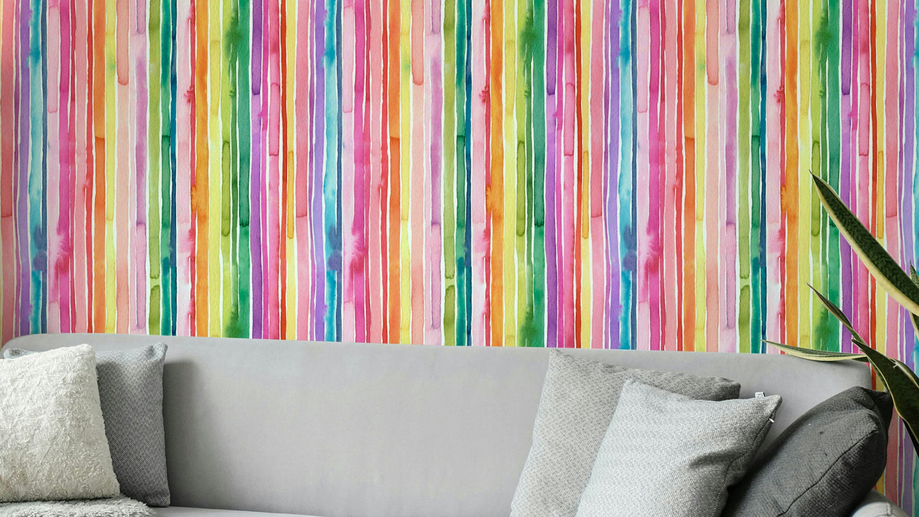 Colorful watercolor vertical striped wall design

