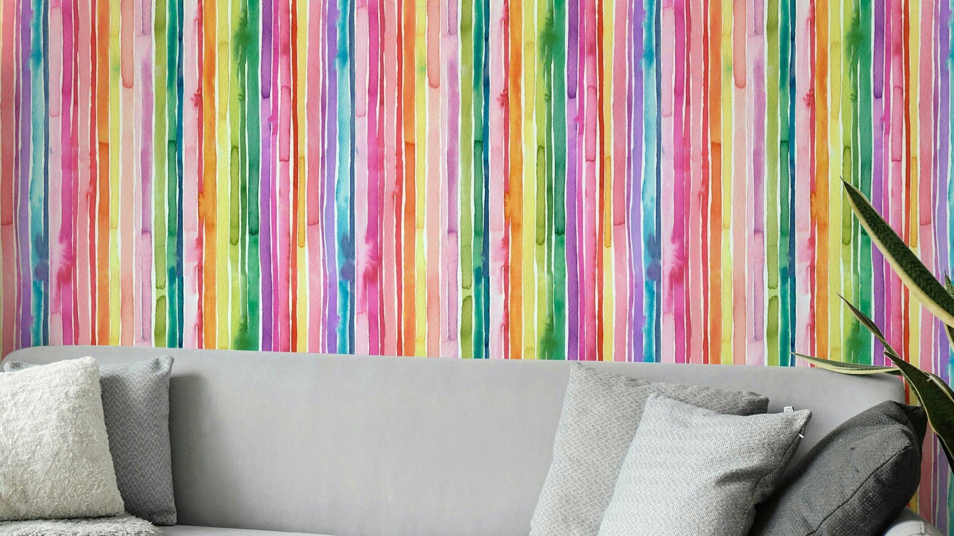Colorful watercolor vertical striped wall design

