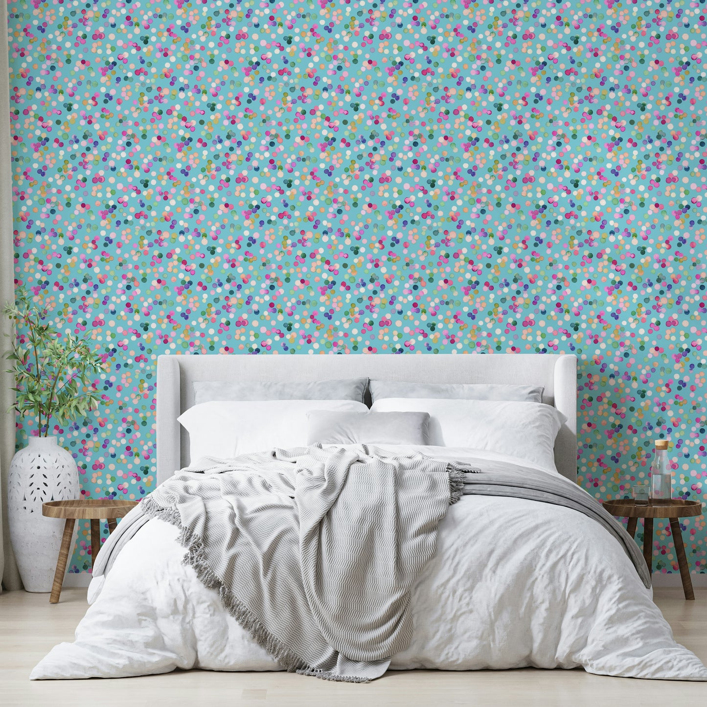 Confetti Festive Colorful Dots Blue Wallpaper⁠