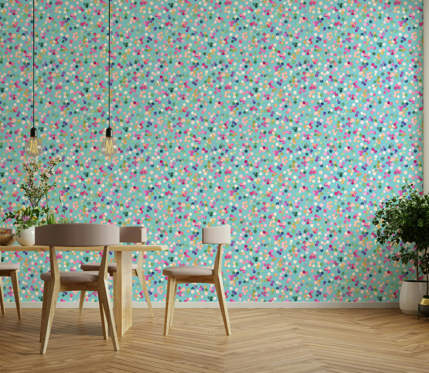 Confetti Festive Colorful Dots Blue Wallpaper⁠