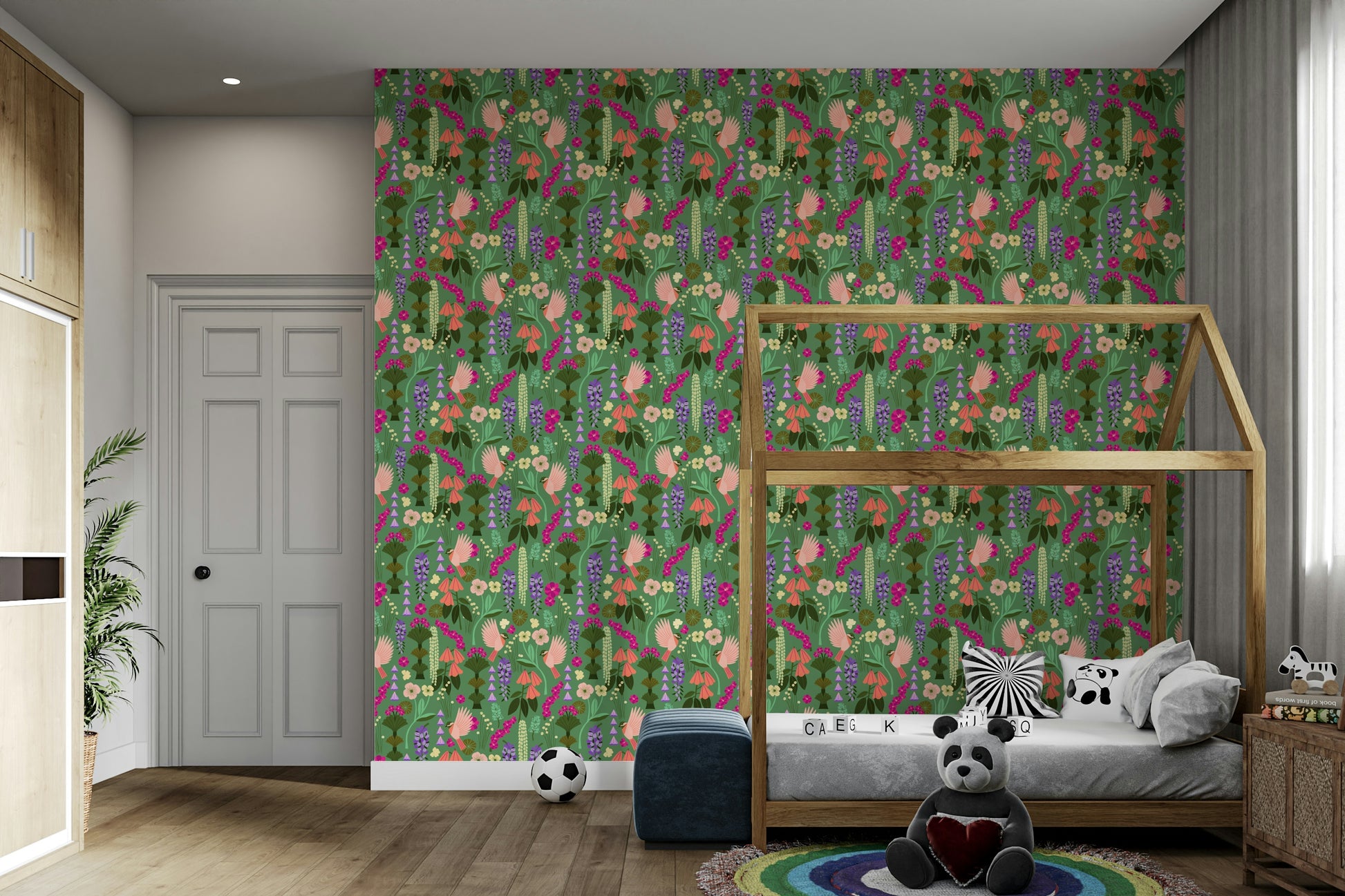 Artistic wallpaper showing birds in spring blossoms

