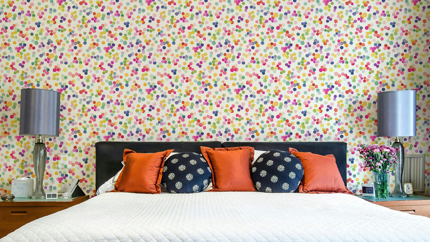 Festive wallpaper with colorful confetti dots

