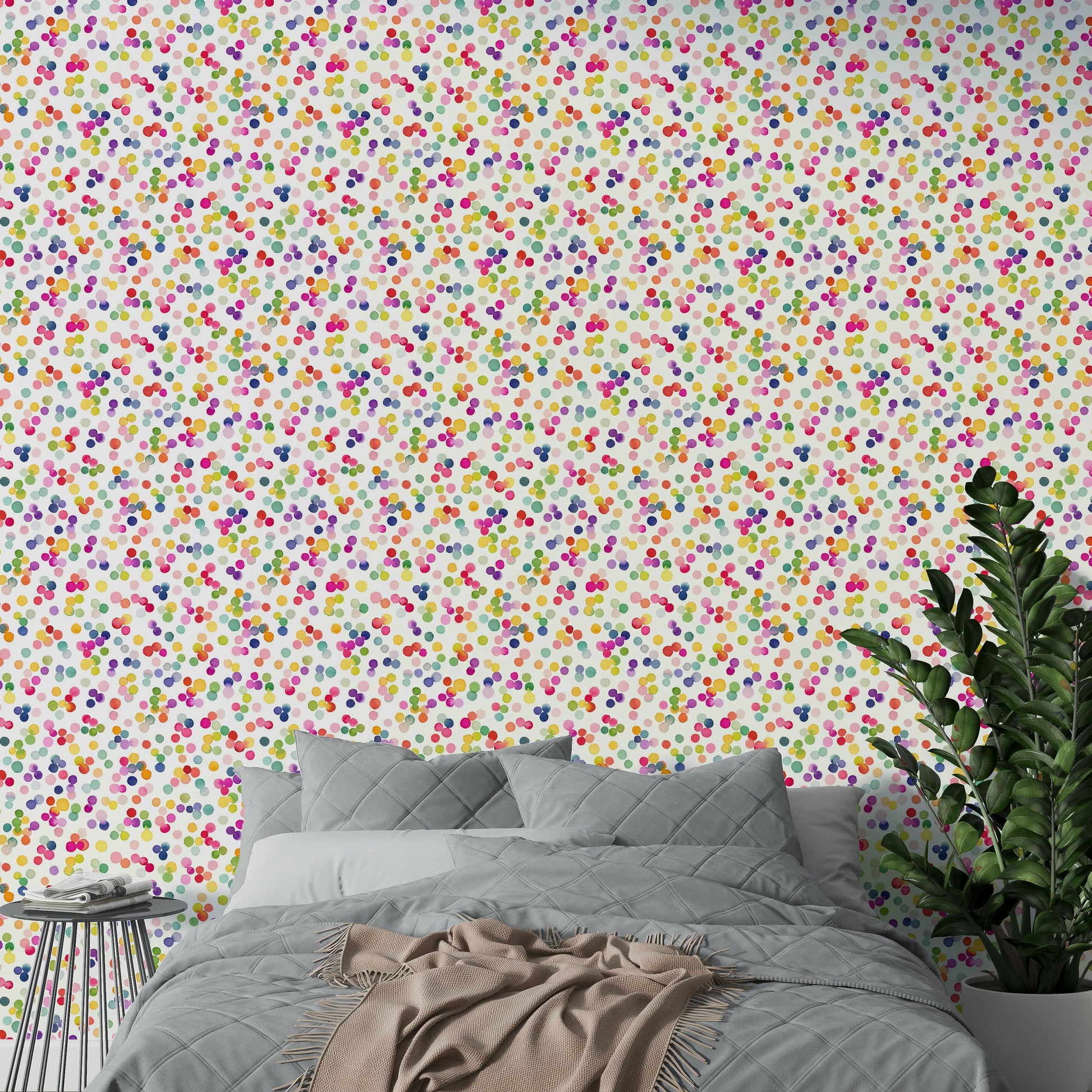 Playful dot pattern wallpaper in bright tones

