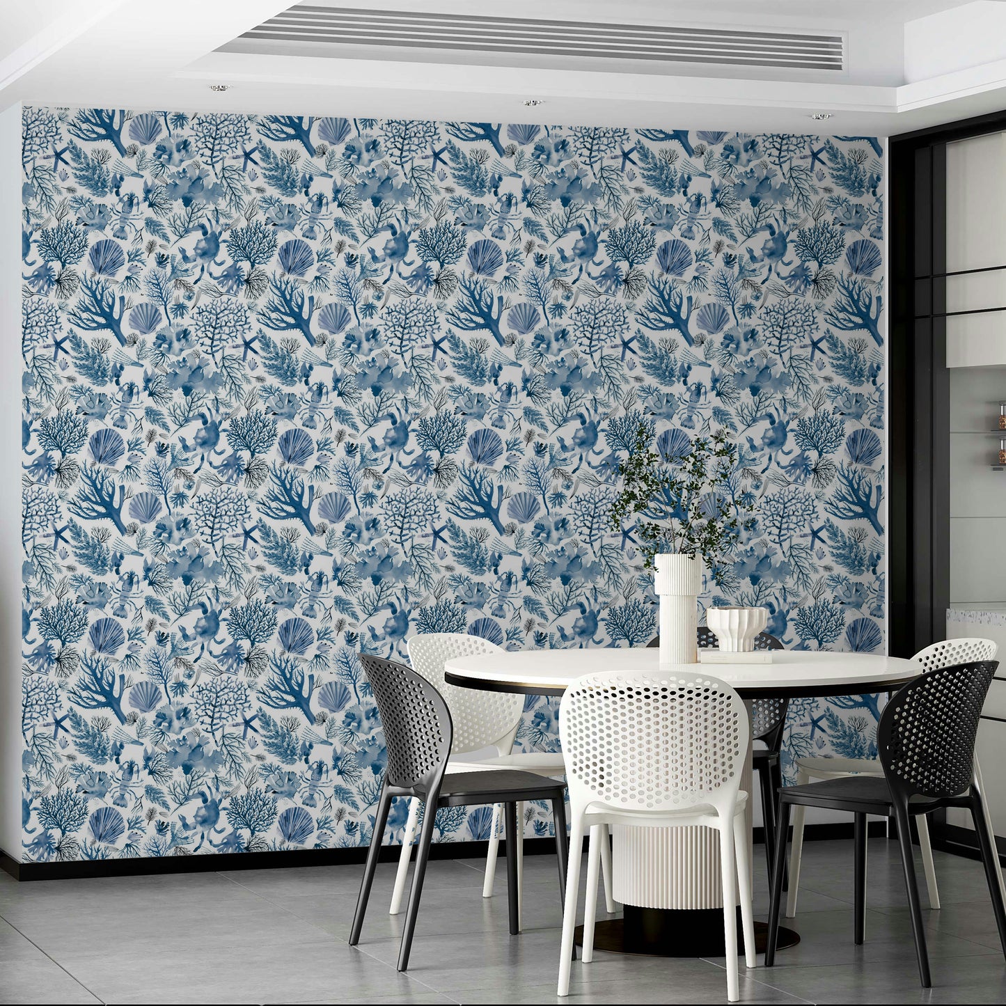 Coastal-style wallpaper featuring marine coral motifs

