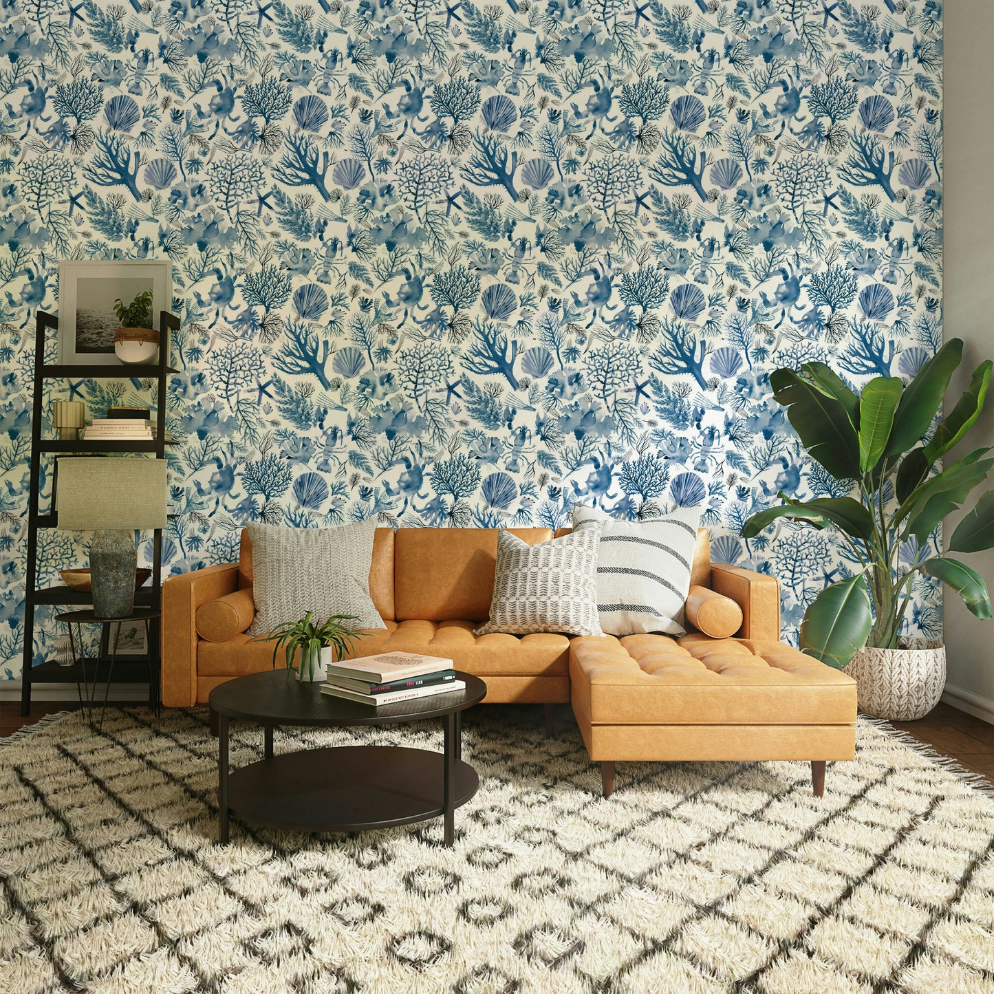 Ocean-inspired wallpaper with sea and reef elements

