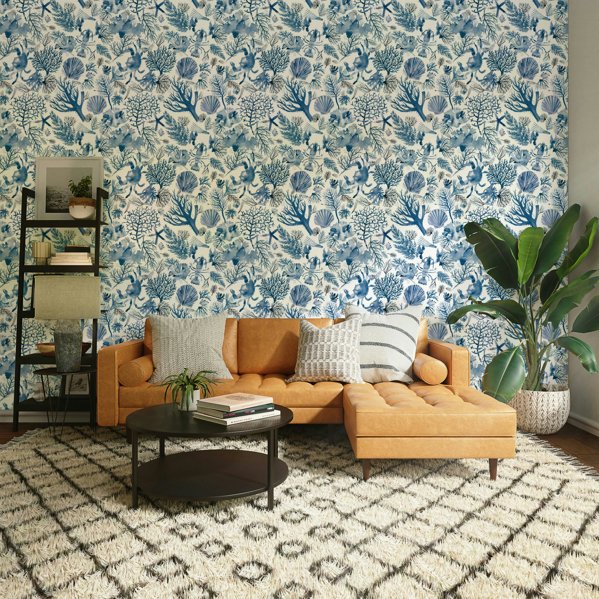 Ocean-inspired wallpaper with sea and reef elements

