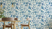 Indigo blue wallpaper with coral reef illustrations

