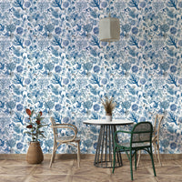 Coral reef wall design in rich indigo tones


