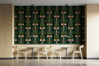 Deco-inspired wallpaper featuring regal swans

