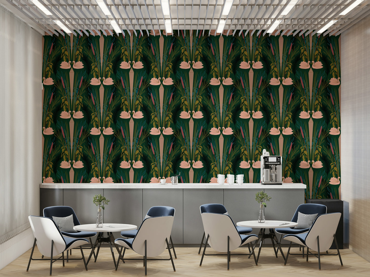 Statement wall with golden deco swan artwork

