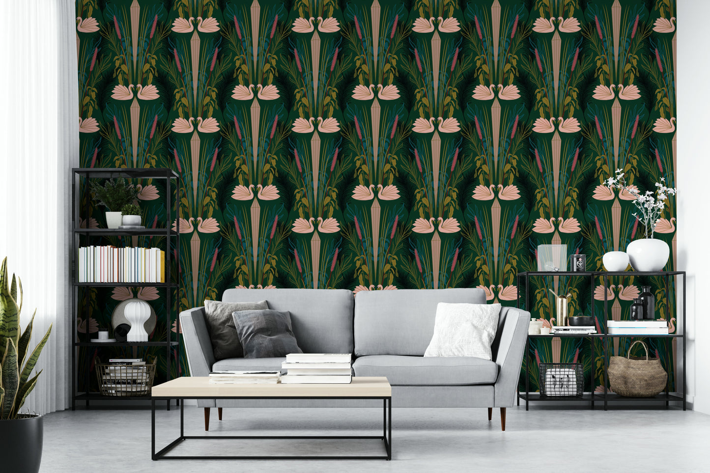 Sophisticated swan design in vintage deco style

