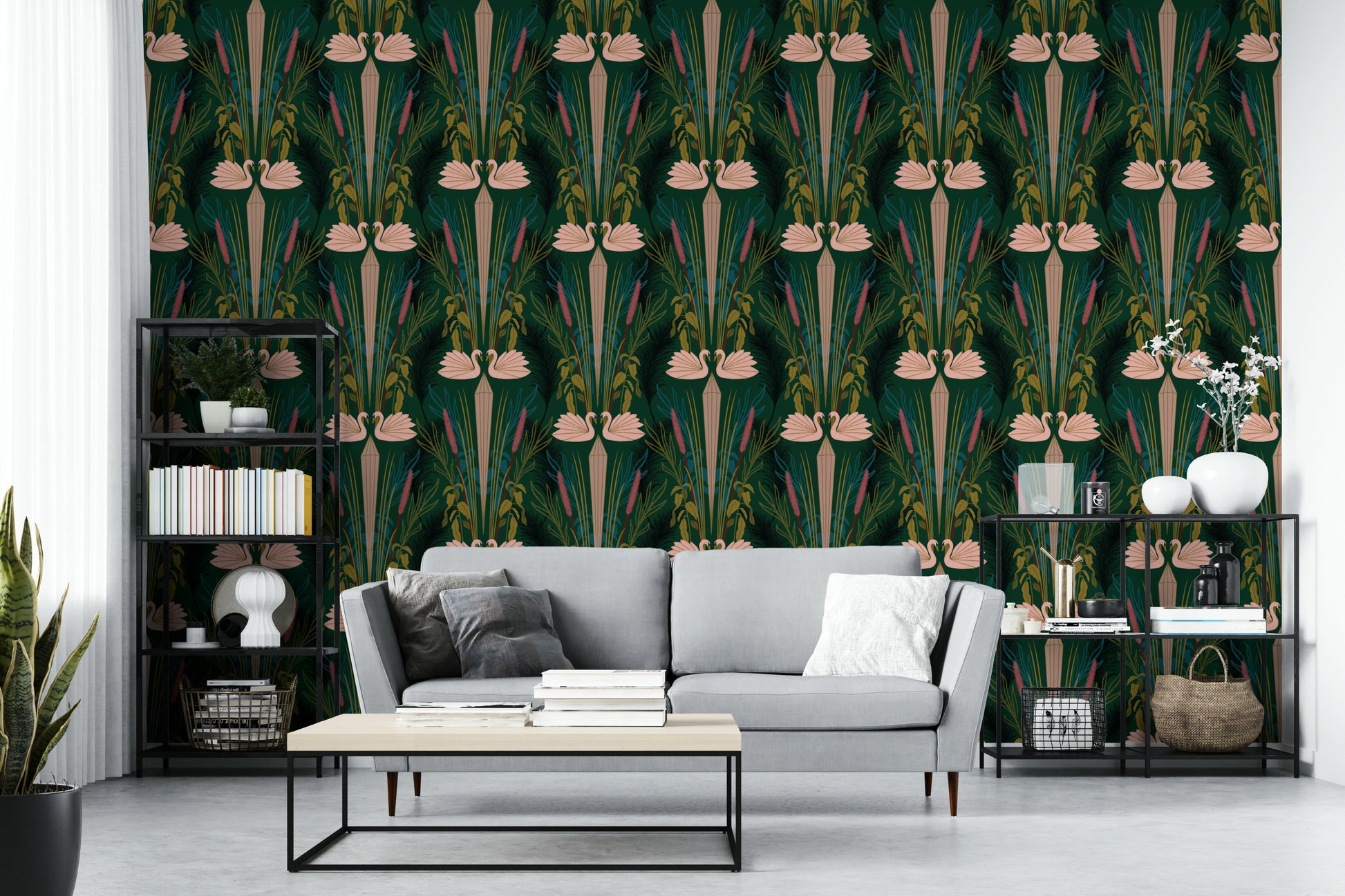 Sophisticated swan design in vintage deco style

