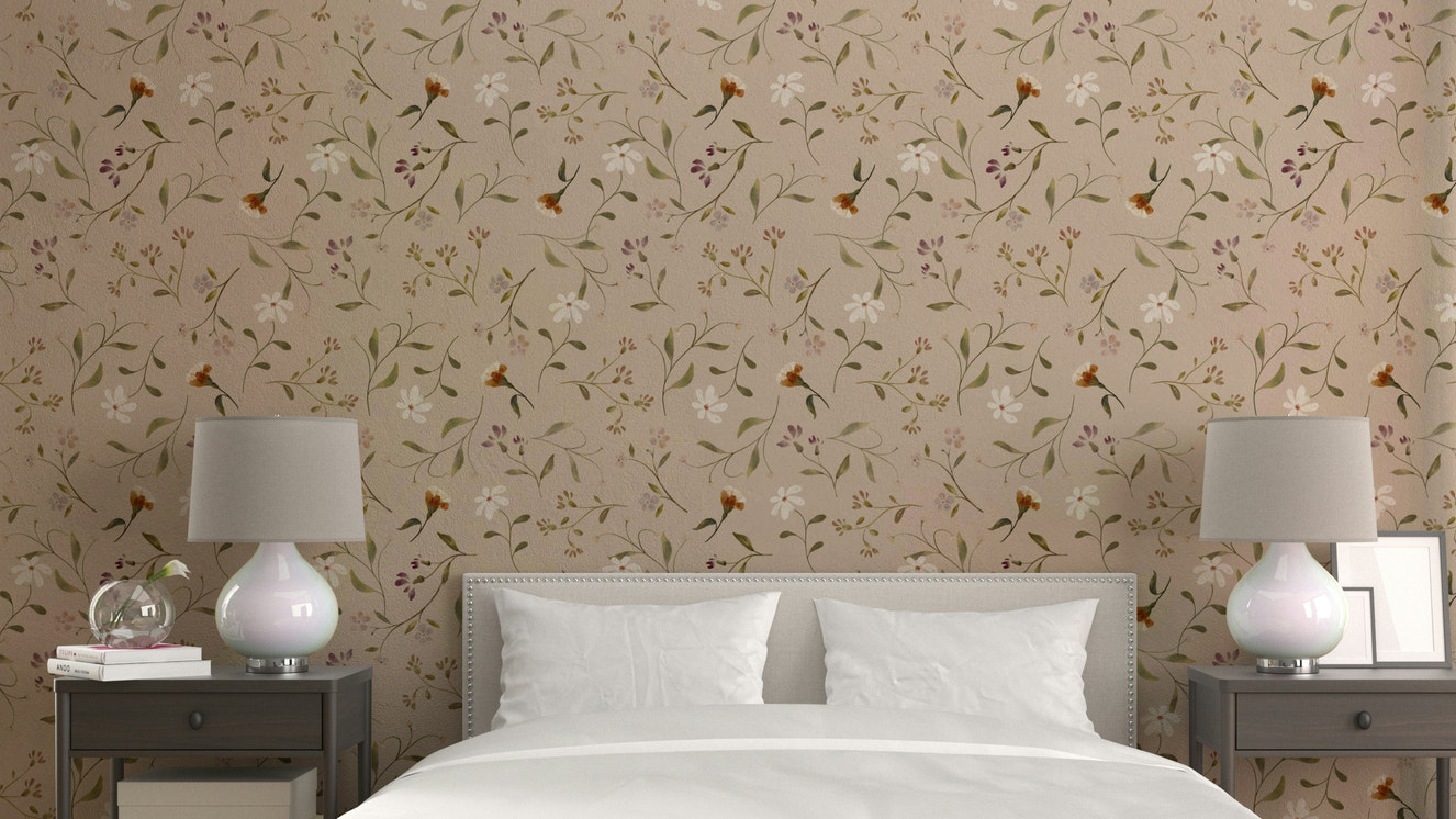 Memories in Petals wallpaper with soft cream florals

