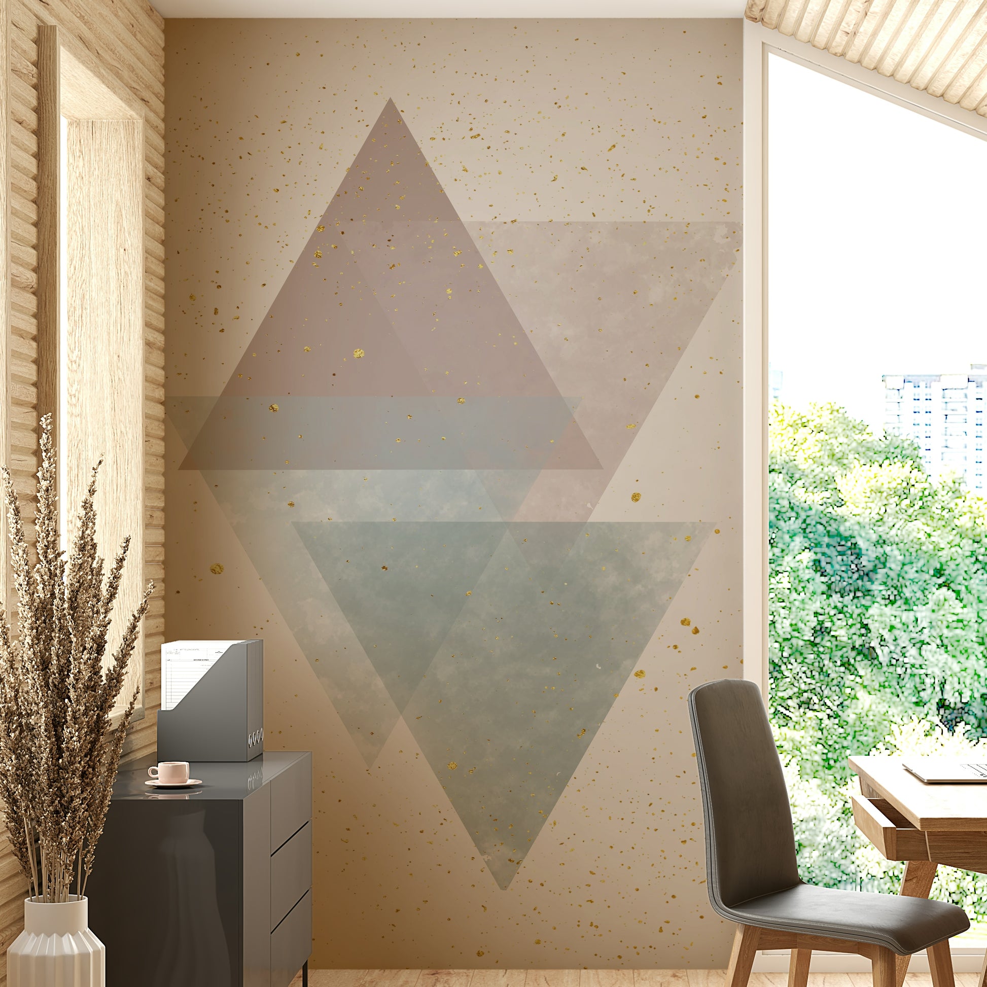 Peaceful wall mural with modern geometric art

