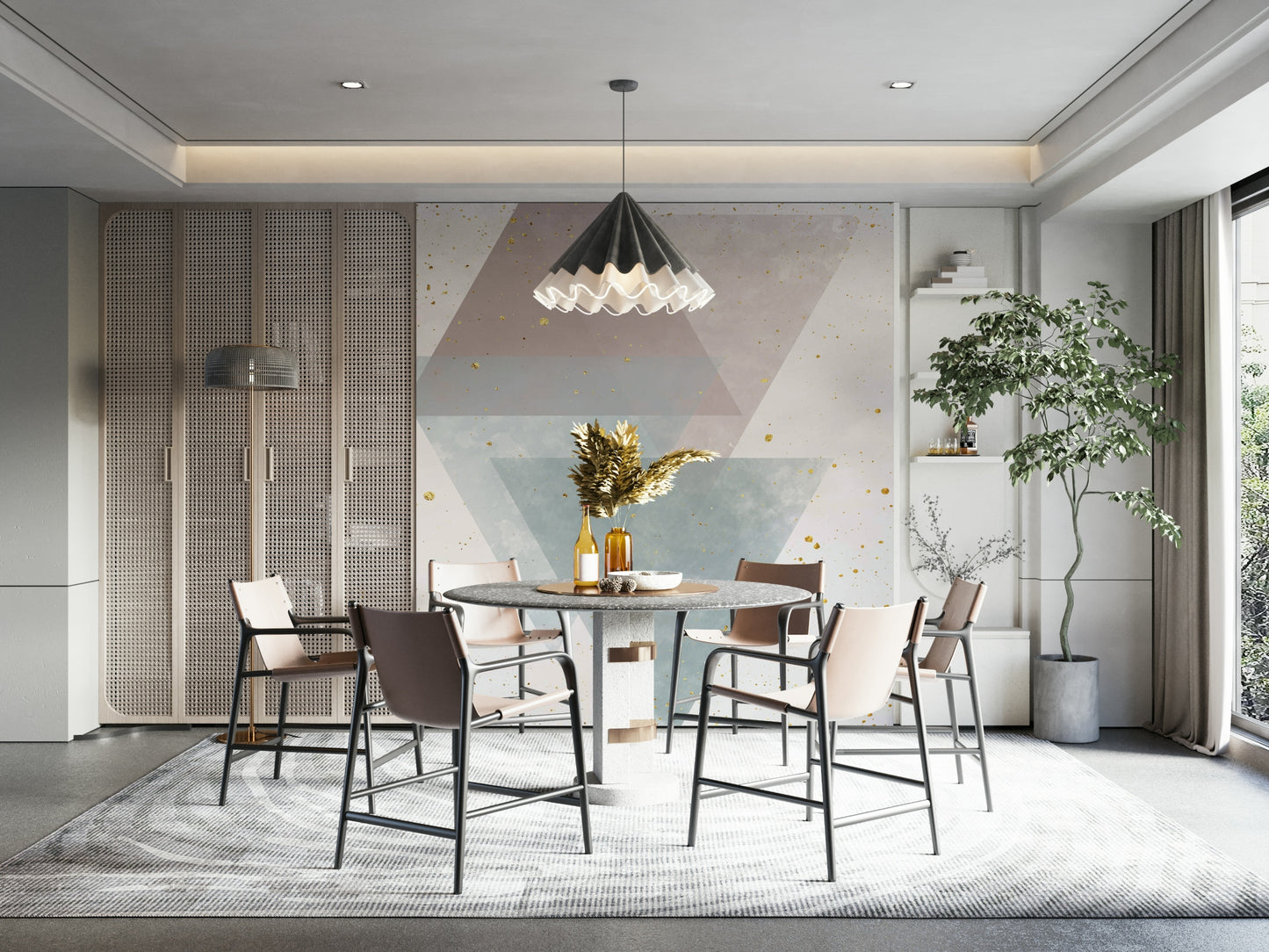 Soft color-blocked shapes in geometric composition

