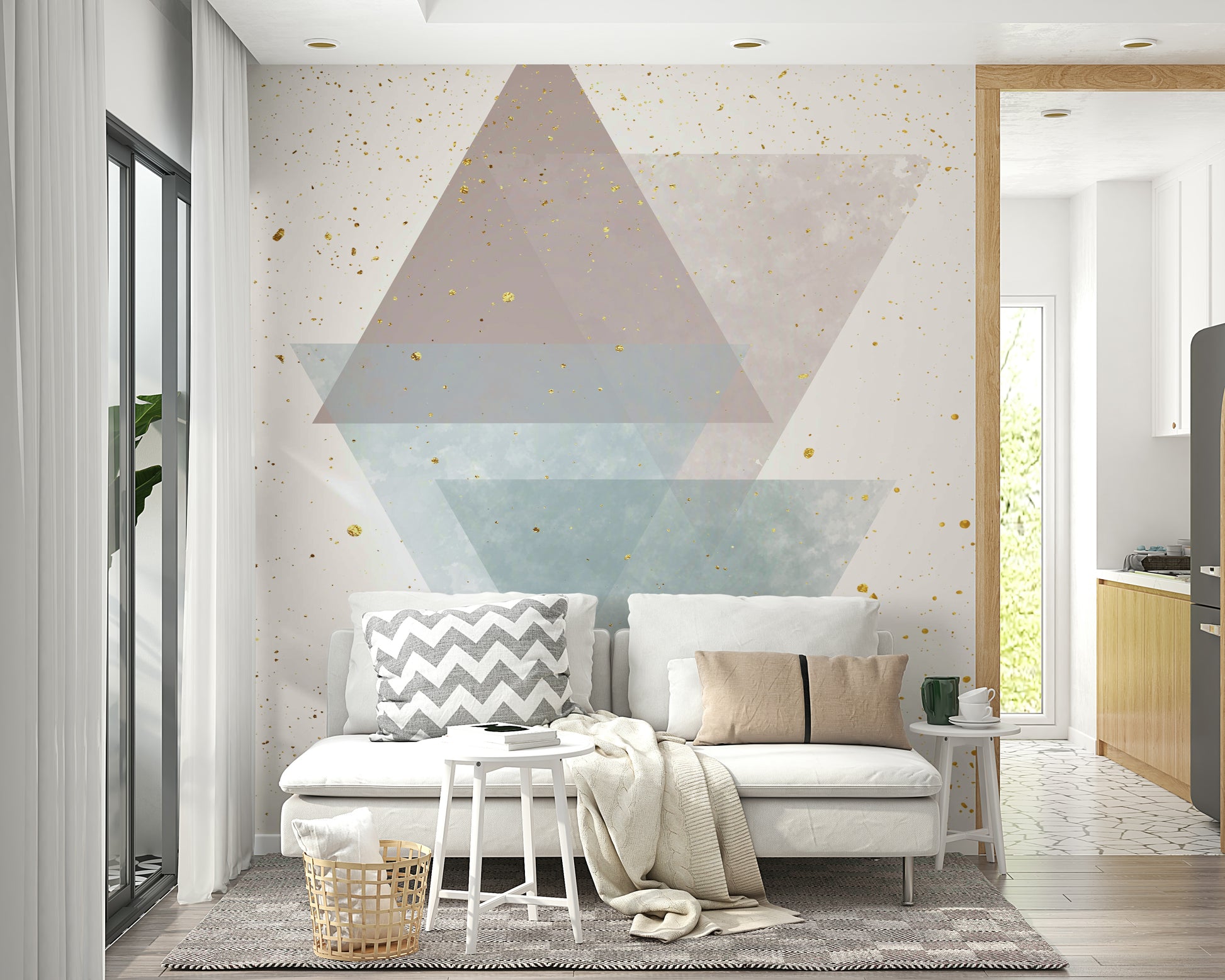 Abstract geometry mural for serene modern interiors

