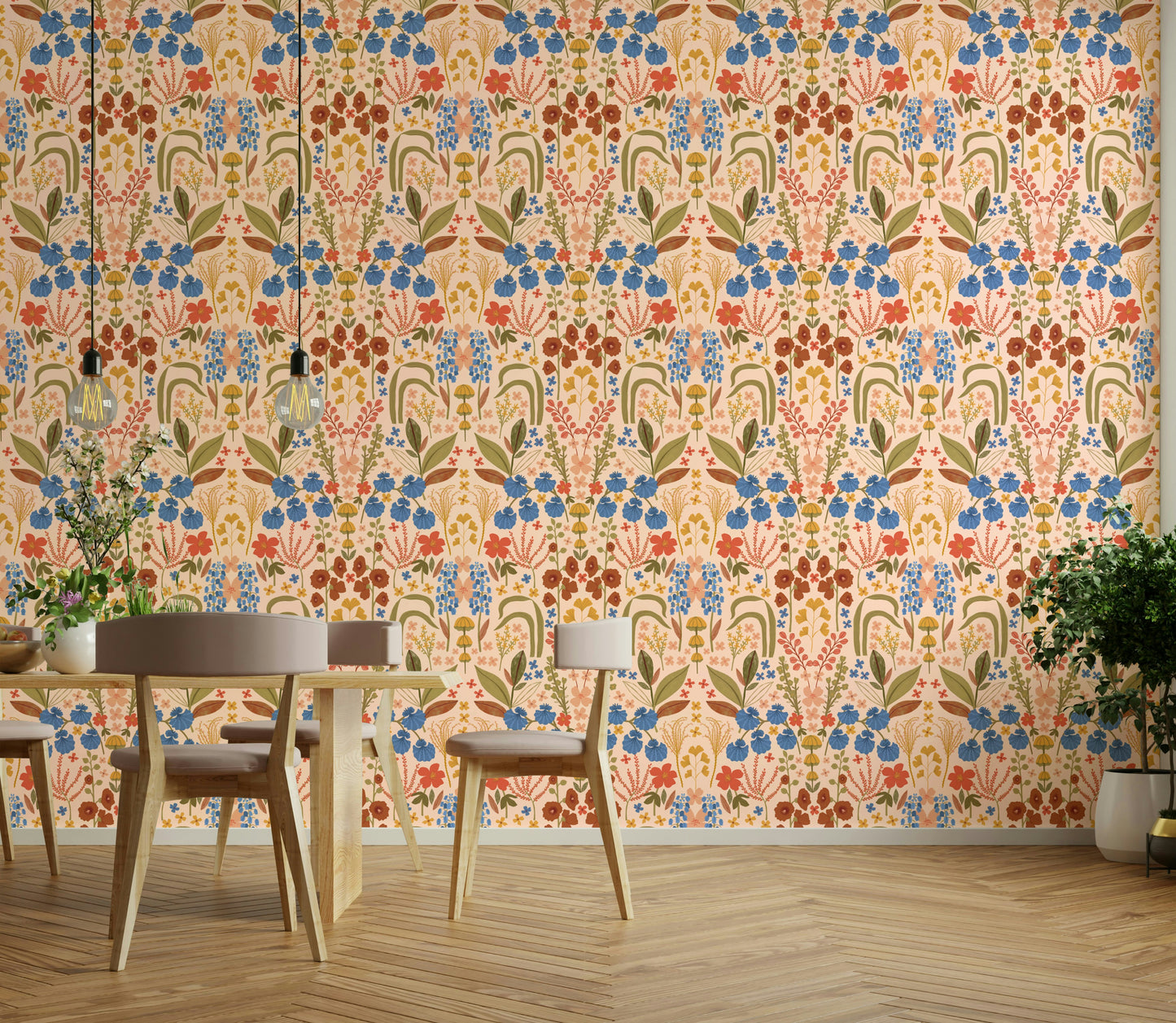 Botanical wallpaper featuring bluebells in bloom

