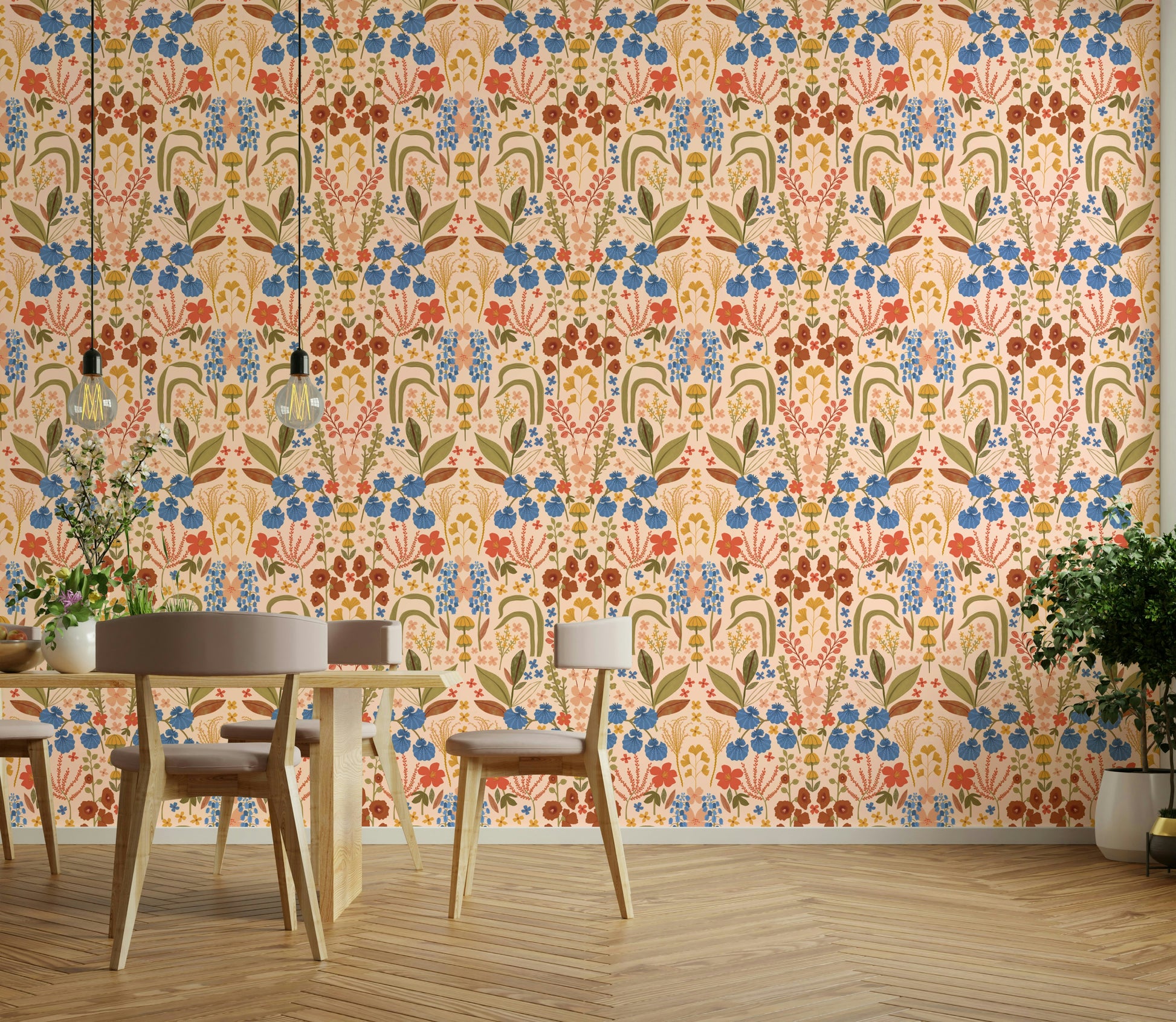 Botanical wallpaper featuring bluebells in bloom

