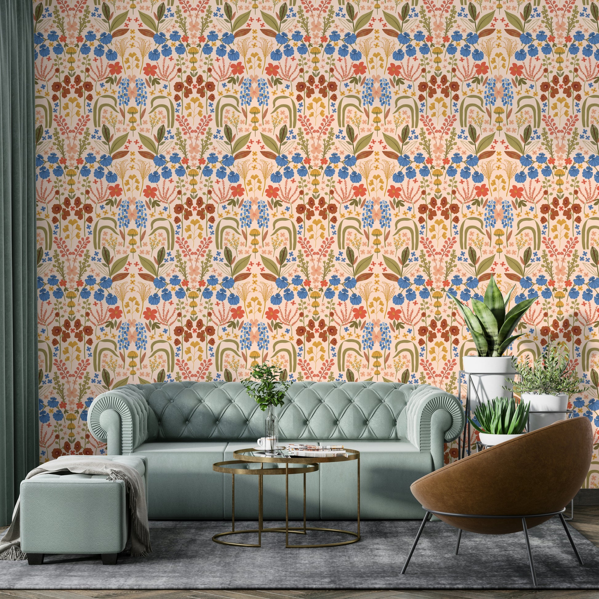 Cream and blue floral pattern for timeless interiors

