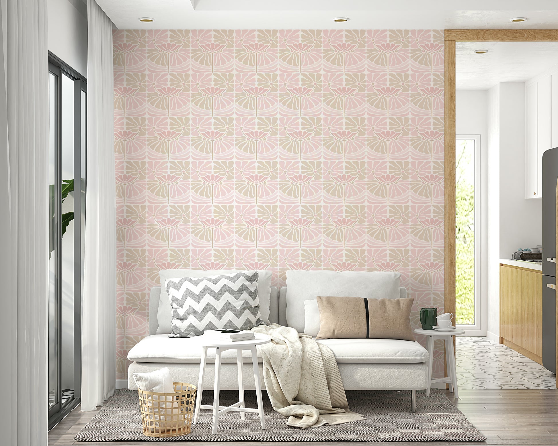 70s-inspired wallpaper with oversized flower motifs

