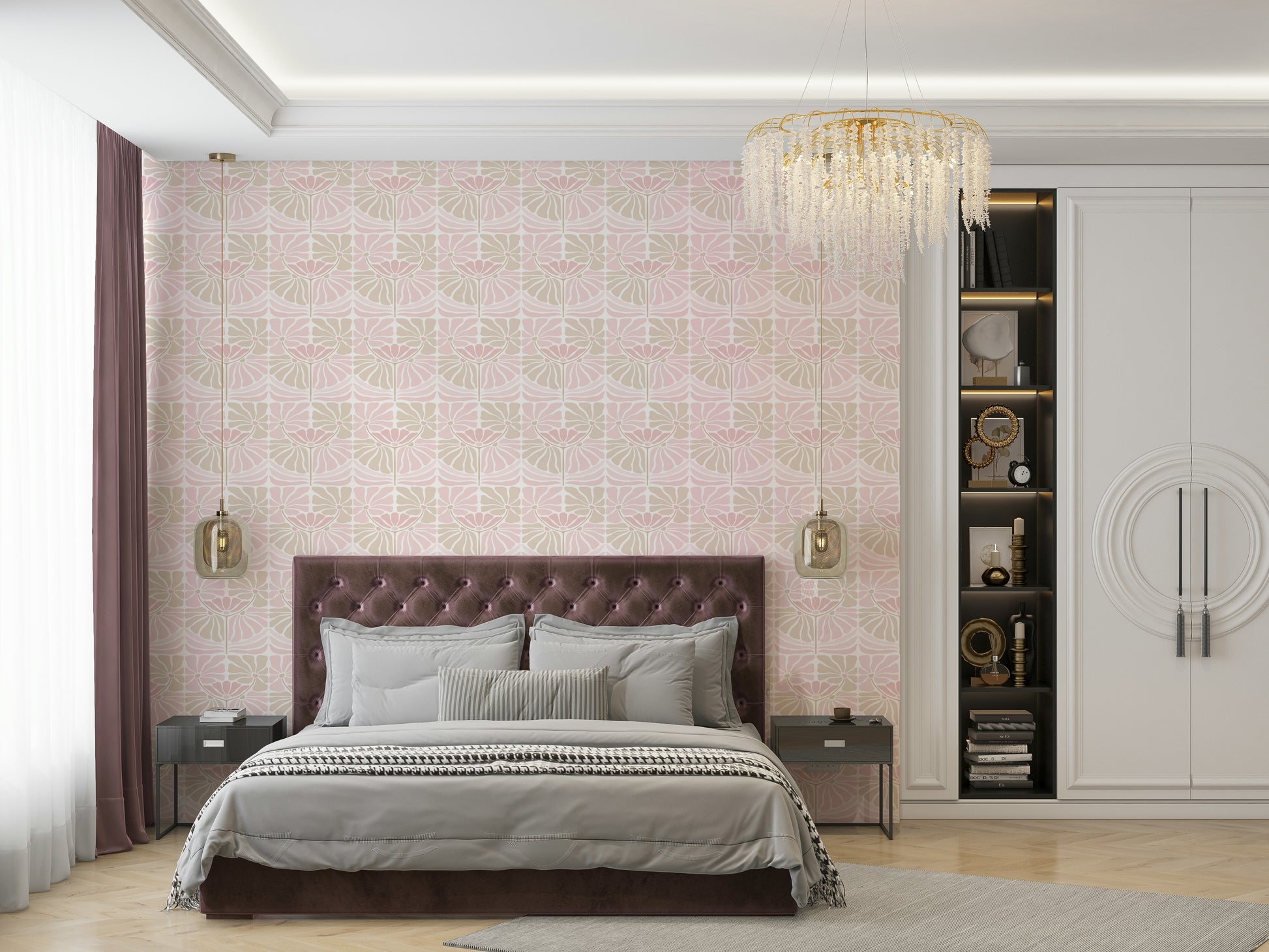 Chic vintage-style wallpaper in floral design

